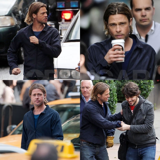 Brad Pitt Logs a Long, Active Day on the Glasgow Set of World War Z Brad Pitt Logs a Long, Active Day on the Glasgow Set of World War Z