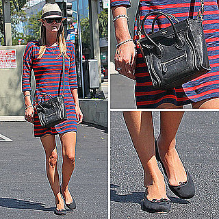 Nicky Hilton Wearing Express Striped Dress