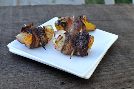 Bacon-Wrapped Shrimp and Nectarines