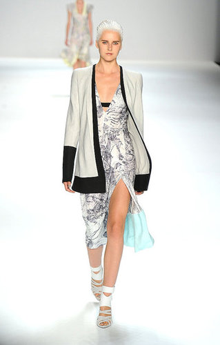 Narciso Rodriguez amped up the sex appeal on his printed frocks with lower necklines and thigh-high slits.
Narciso Rodriguez amped up the sex appeal on his printed frocks with lower necklines and thigh-high slits.