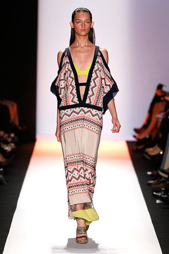 BCBG's exotic, looser silhouettes still showed some sex appeal with deep necklines and cutouts.
BCBG's exotic, looser silhouettes still showed some sex appeal with deep necklines and cutouts.