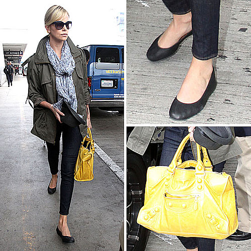 Charlize Theron Carrying a Yellow Balenciaga Bag