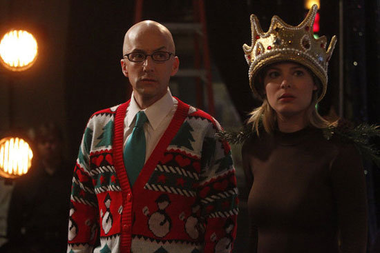 Britta and Dean Pelton look concerned as they watch from off stage.
Photo courtesy of NBC
Britta and Dean Pelton look concerned as they watch from off stage.
Photo courtesy of NBC