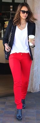 Jessica Alba in Red Joe's Jeans and Carrying Coach Bag