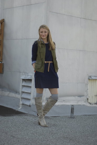 Layered dress and button down shirt