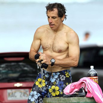 Ben Stiller Shirtless Surfing Pictures in Hawaii