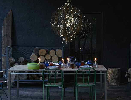 Wouldn't this fairy light hanging pendant be spectacular above scattered votives on a dinner table?
Wouldn't this fairy light hanging pendant be spectacular above scattered votives on a dinner table?