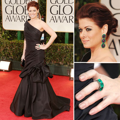 Debra Messing in a black Monique Lhuillier dress at the 2012 Golden Globes
