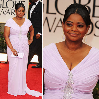 Octavia Spencer Wears Lilac Tadashi Shoji, Christian Louboutin Heels at the 2012 Golden Globes