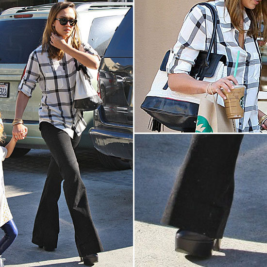 Celeb Style: Jessica Alba's Madewell Plaid and Flares » Celeb Fashion