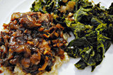 Adobo Chicken and Sauteed Kale with Crispy Shallots