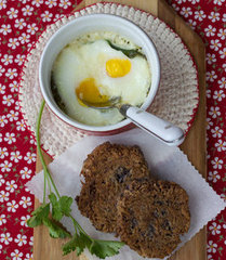 Baked Eggs with Crispy Potato Cakes