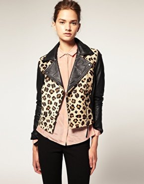 ASOS | ASOS Leather Biker With Leopard Print Pony Panel at ASOS