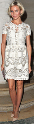 Cameron Diaz in White Lace Dress in Paris