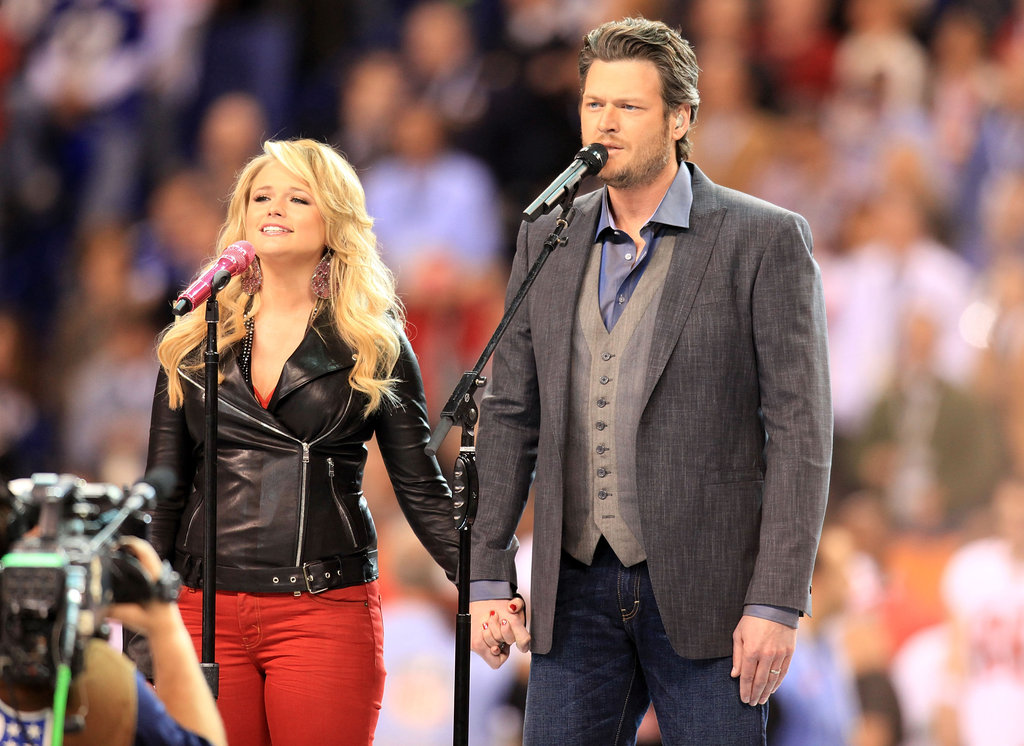 Miranda Lambert and Blake Shelton held hands during their performance of "America the Beautiful" in 2012.
Miranda Lambert and Blake Shelton held hands during their performance of "America the Beautiful" in 2012.