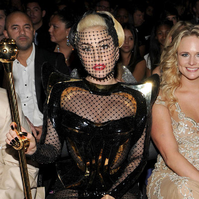 Lady Gaga Black Netting Versace Dress Pictures at 2012 Grammys