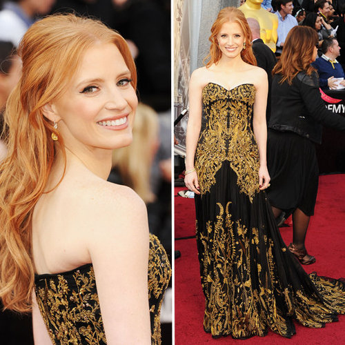 Jessica Chastain in Alexander McQueen at Oscars 2012