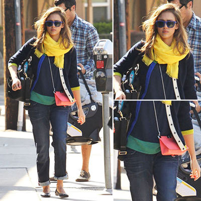 Jessica Alba in Kate Spade Cardigan in LA