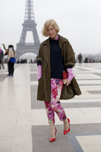 Floral trousers and bright pointy-toe pumps are a Spring must.
Floral trousers and bright pointy-toe pumps are a Spring must.