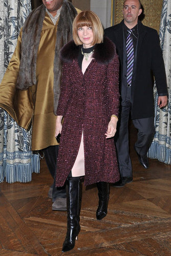 Anna Wintour wore her signature knee-high boots and elegant fur-trimmed overcoat to the Stella McCartney show.
Anna Wintour wore her signature knee-high boots and elegant fur-trimmed overcoat to the Stella McCartney show.