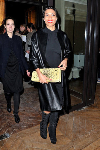 At YSL, Rosario chose to complement her black ensemble with an embellished yellow clutch.
At YSL, Rosario chose to complement her black ensemble with an embellished yellow clutch.