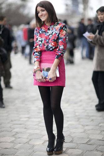 Sweet florals and a pretty palette feel fresh against black tights.
Sweet florals and a pretty palette feel fresh against black tights.