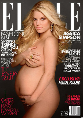 Jessica Simpson is the latest celeb to copy Demi Moore's iconic pose — this time on the cover of Elle.
Jessica Simpson is the latest celeb to copy Demi Moore's iconic pose — this time on the cover of Elle.
