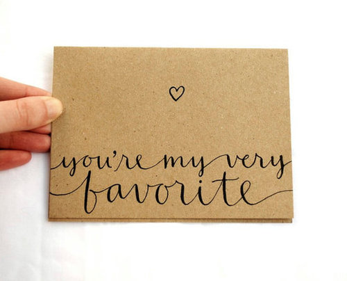 Romantic Greeting Card with Handwritten Calligraphy . You're My Very Favorite . Brown Kraft