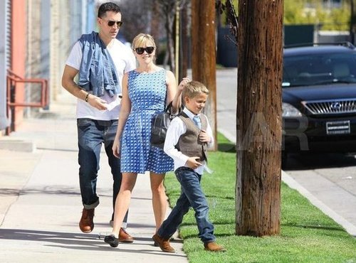 The couple took Deacon to an LA church in March 2012.
The couple took Deacon to an LA church in March 2012.