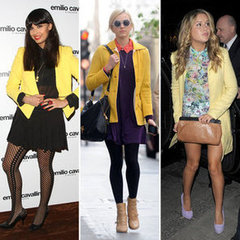 Jameela Jamil, Fearne Cotton, Caggie Dunlop Yellow Coats Trend Jameela Jamil, Fearne Cotton, Caggie Dunlop Yellow Coats Trend