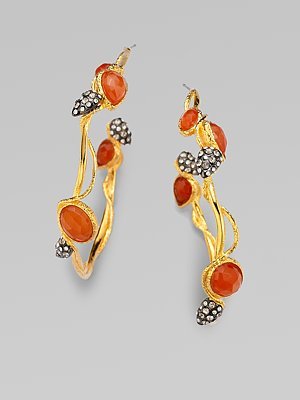Alexis Bittar - Pavé Swarovski Crystal Accented Carnelian Vine Hoop Earring