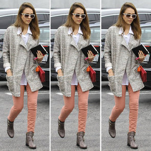 Jessica Alba Metallic Tweed Coat
