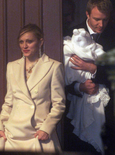 Madonna, Guy Ritchie, and their son, Rocco, left Dornoch Cathedral in Scotland following the couple's December 2000 nuptials.
Madonna, Guy Ritchie, and their son, Rocco, left Dornoch Cathedral in Scotland following the couple's December 2000 nuptials.