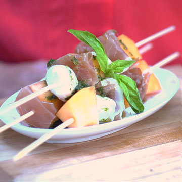Melon, Mozzarella, and Serrano Ham Skewers Recipe