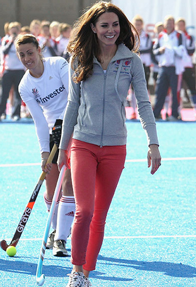 Kate Middleton in coral JBrand skinny jeans 