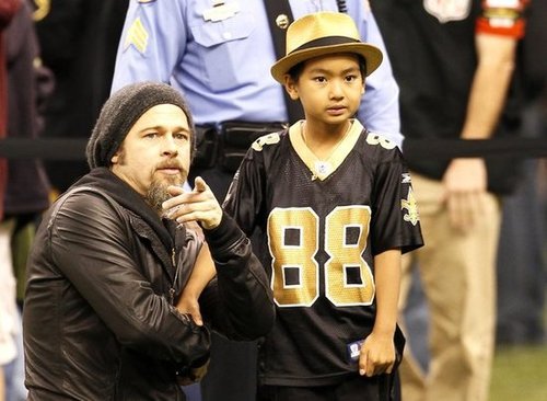 Brad pitt checked out a New Orleans Saints game with Maddox in January 2010.
Brad pitt checked out a New Orleans Saints game with Maddox in January 2010.
