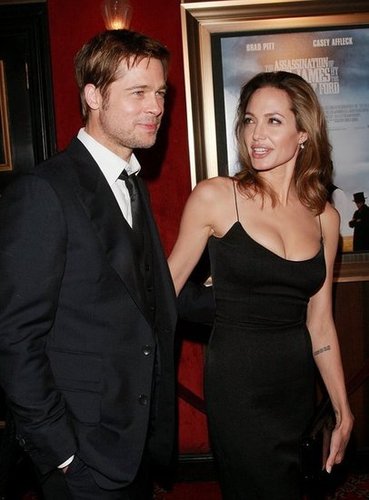 Brad Pitt and Angelina Jolie attended The Assassination of Jesse James premiere at NYC's Ziegfeld Theater in September 2007.
Brad Pitt and Angelina Jolie attended The Assassination of Jesse James premiere at NYC's Ziegfeld Theater in September 2007.