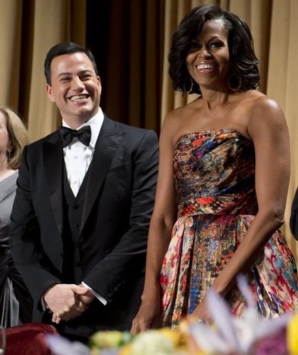 Michelle Obama and Jimmy Kimmel were all smiles at the White House Correspondant's Dinner.
Michelle Obama and Jimmy Kimmel were all smiles at the White House Correspondant's Dinner.