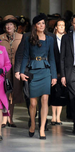Kate wore a peplum skirt suit from LK Bennett, one of her favorite High Street shops, with Rupert Sanderson pumps.
Kate wore a peplum skirt suit from LK Bennett, one of her favorite High Street shops, with Rupert Sanderson pumps.