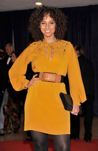 Alicia Keys wore a bright yellow dress and tights.
Alicia Keys wore a bright yellow dress and tights.