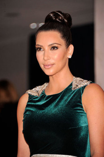Kim Kardashian wore her hair in an elegant bun.
Kim Kardashian wore her hair in an elegant bun.