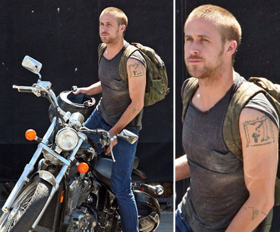 Ryan Gosling has the cover of his favorite children's book, The Giving Tree, placed on his left shoulder.
Ryan Gosling has the cover of his favorite children's book, The Giving Tree, placed on his left shoulder.