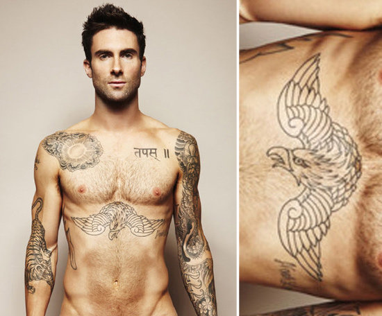 Adam Levine has numerous tattoos on his arms and torso, but perhaps one of the largest is the eagle that spans across his chest. He showed them off in a spread for Cosmopolitan UK.
Adam Levine has numerous tattoos on his arms and torso, but perhaps one of the largest is the eagle that spans across his chest. He showed them off in a spread for Cosmopolitan UK.