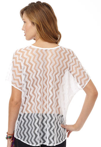 With a sheer, geometric-printed back and a solid white front, it's an ideal option for warm weekends.
Alloy Karla Tee ($25)
With a sheer, geometric-printed back and a solid white front, it's an ideal option for warm weekends.
Alloy Karla Tee ($25)