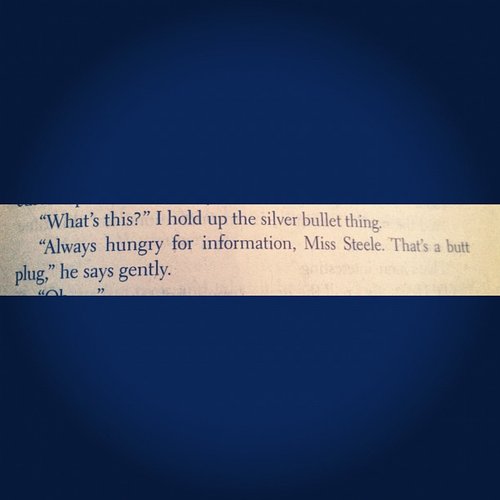 Ha! Nikkisoda writes, "Literally spit my water out when I read this. Fine writing. Fifty Shades of Grey trilogy is interesting."
Ha! Nikkisoda writes, "Literally spit my water out when I read this. Fine writing. Fifty Shades of Grey trilogy is interesting."