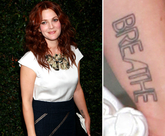 drew barrymore has the word quot breathe quot tattooed on her drew barrymore has the word quot breathe quot tattooed on her