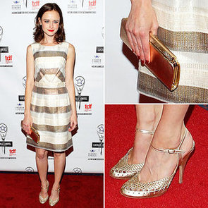 Alexis Bledel Metallic Dress at Lucille Lortel Awards
