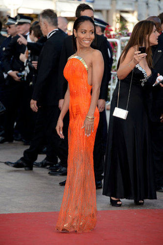 A full-length view of Jada Pinkett Smith's bright orange Atelier Versace gown at the Madagascar 3 premiere.
A full-length view of Jada Pinkett Smith's bright orange Atelier Versace gown at the Madagascar 3 premiere.