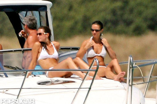 Kate and Pippa Middleton lounged on a boat in the Mediterranean Sea wearing white bikinis during a September 2006 trip. Kate and Pippa Middleton lounged on a boat in the Mediterranean Sea wearing white bikinis during a September 2006 trip.