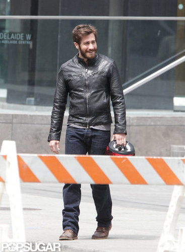Jake Gyllenhaal was all smiles on set in Canada.
Jake Gyllenhaal was all smiles on set in Canada.